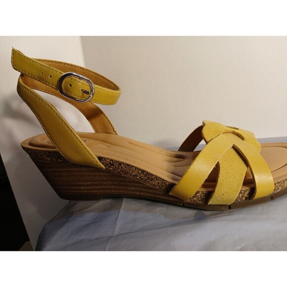EARTH WMS-6M MUSTARD YELLOW OPEN TOE SANDALS  WEDGE,ANKLE STRAPPY - Picture 5 of 16